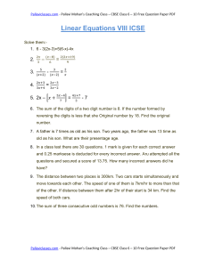Linear Equations Class 8 ICSE Question Paper