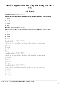6th Grade English Entrance Exam Test No. 43