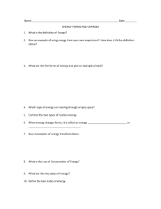 Energy Forms and Changes Worksheet
