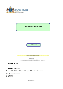 Grade 9 Math Assignment Memo
