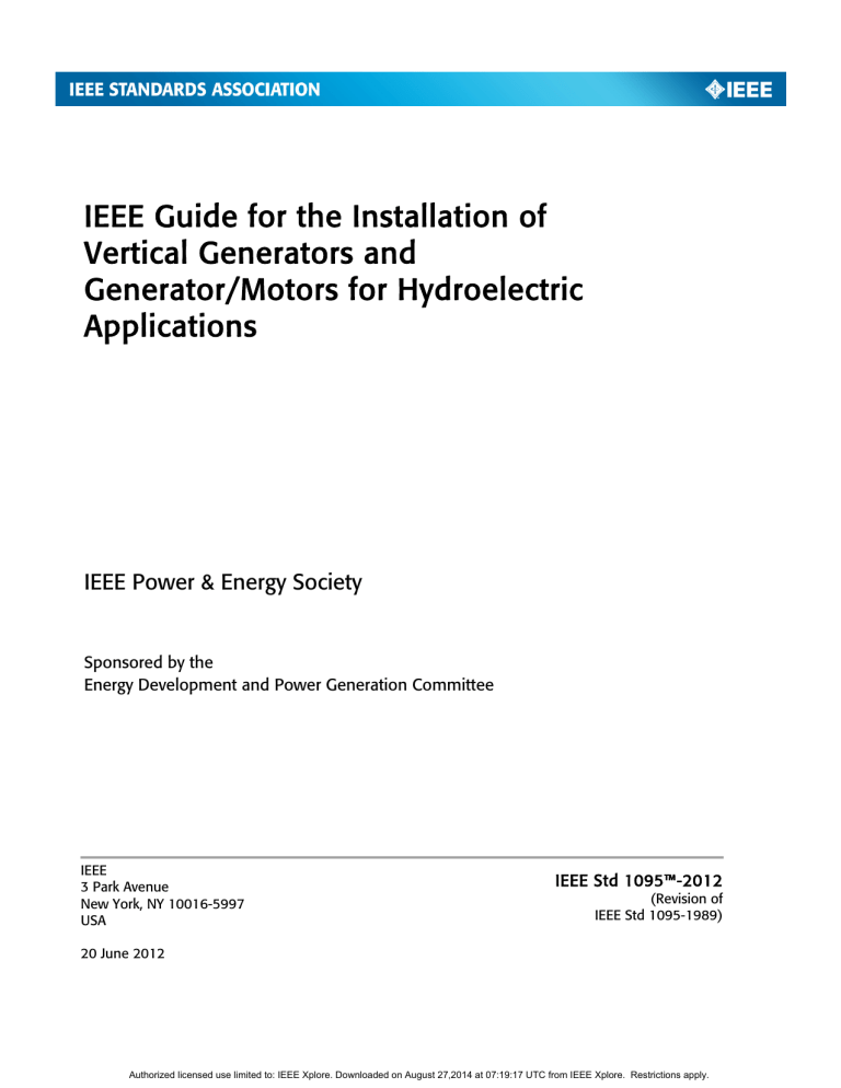 IEEE Std 1095-2012: Vertical Generator Installation Guide