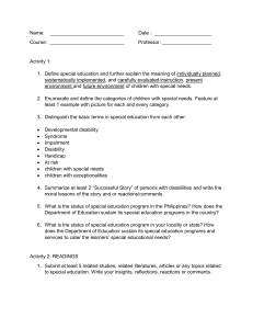 Special Education Activity Sheet: Definitions, Categories, & Programs