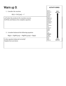 Chemistry Warm-up 9: Reactions & Balancing