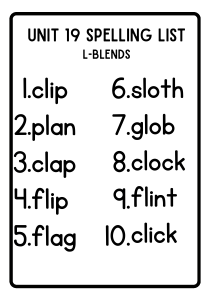 Unit 19 L-Blends Spelling List