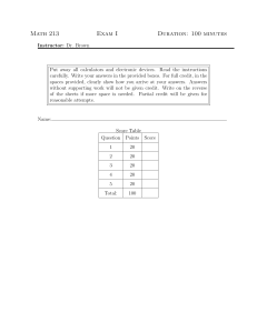 Math 213 Exam I: Vectors, Planes, Tangent Planes