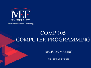 COMP 105 Computer Programming: Decision Making