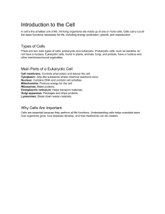 Introduction to the Cell: Types and Parts of Cells