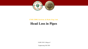Head Loss in Pipes Lab Manual