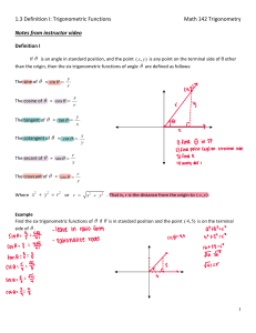 1.3 Definition I: Trigonometric Functions - Math 142 Notes