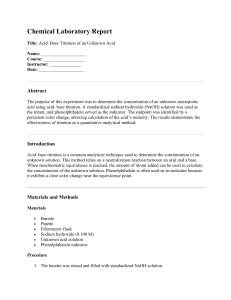 Acid-Base Titration of an Unknown Acid Lab Report