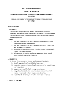 BEIE501 Entrepreneurship & Industrialisation in Education Module Outline