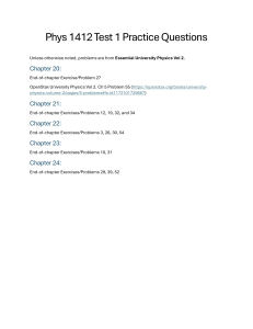 Phys 1412 Test 1 Practice Questions - Physics Problems