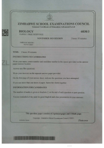 Zimsec A-Level Biology Paper 3 November 2023