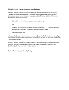 California Community Colleges Disciplines List: Human Anatomy & Physiology