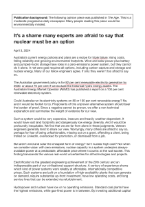 Nuclear Energy Must Be an Option for Australia's Energy Policy