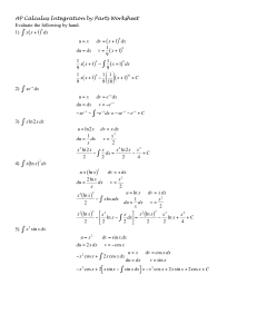 AP Calculus Integration by Parts Worksheet with Solutions