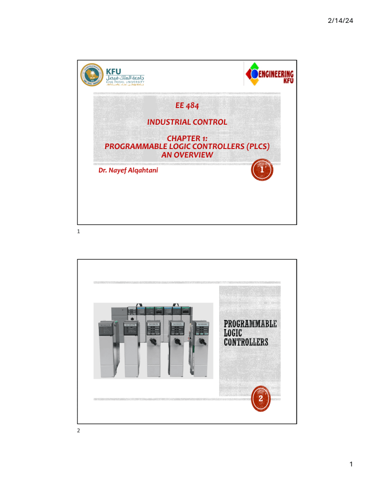 EE 484 Chapter 1: PLCs Overview