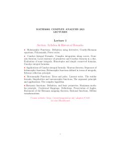 MATH50001 Complex Analysis 2021 Lecture Notes
