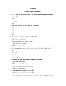 Quantum Numbers Worksheet: Chapter 8 Quiz