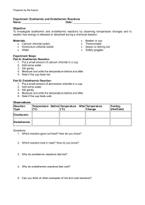 Exothermic and Endothermic Reactions Experiment Worksheet