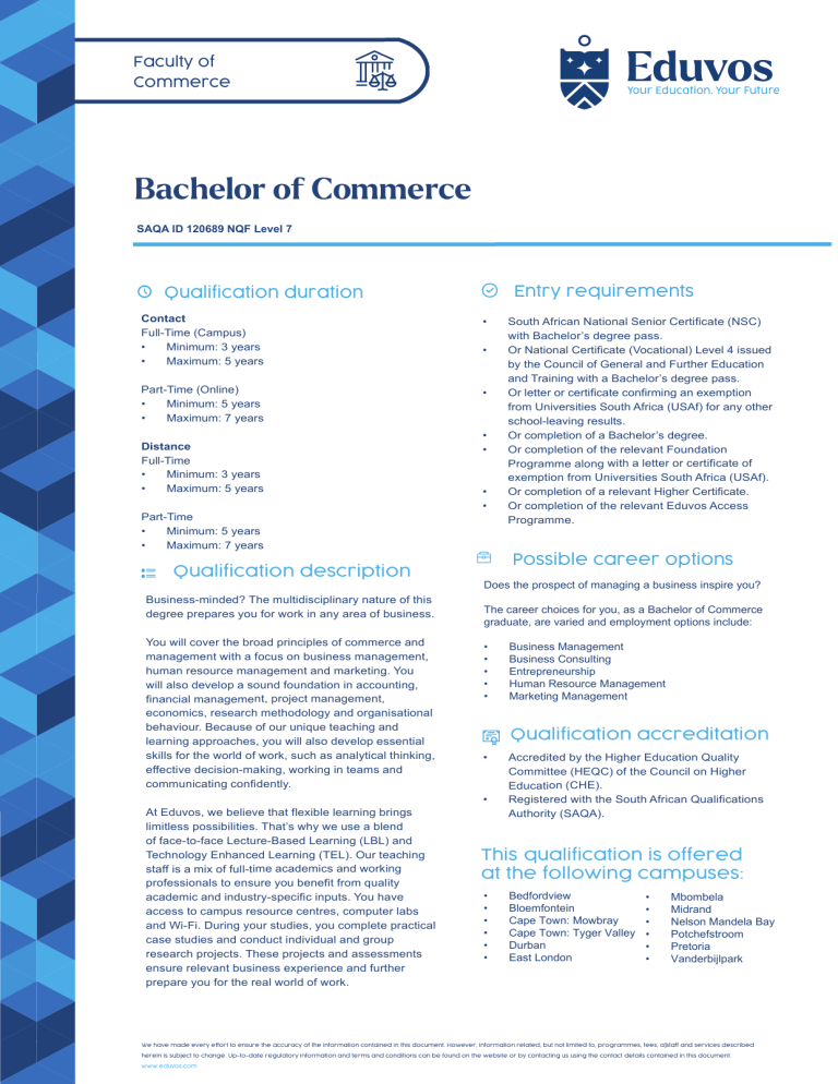 Bachelor of Commerce Program at Eduvos