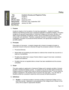 Centennial College Academic Honesty & Plagiarism Policy