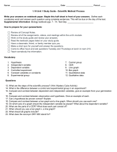 Unit 1 Study Guide: Scientific Method/Process