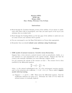 MTH 130 HW2: ODE Models for Natural Resources & Climate Change