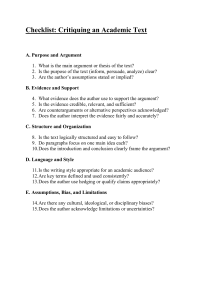 Checklist for Critiquing Academic Texts