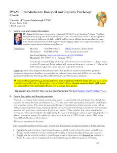 PSYA01 Syllabus: Biological and Cognitive Psychology at UTSC