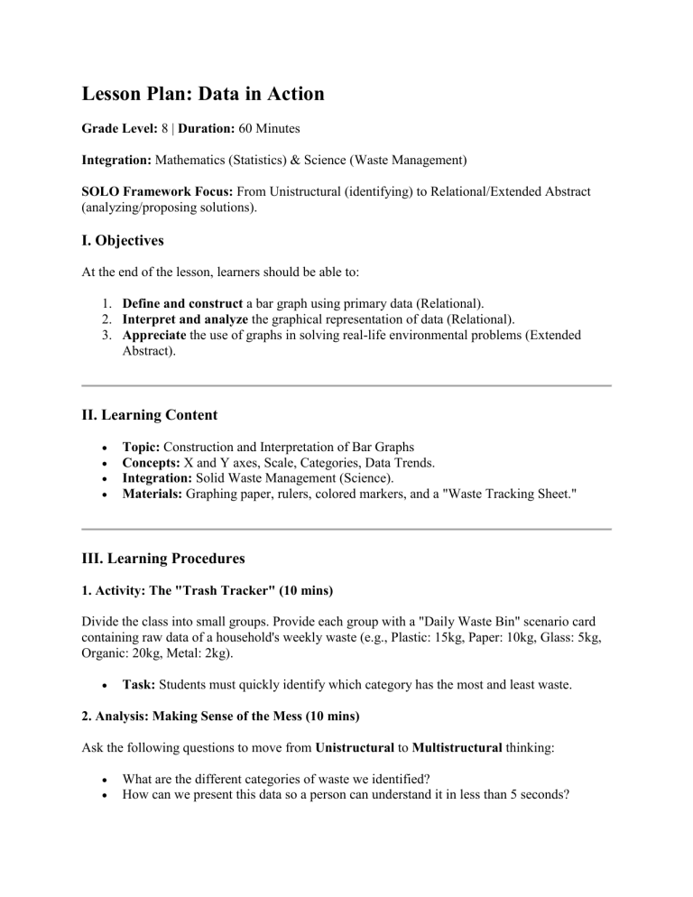Data in Action Lesson Plan for 8th Grade