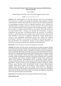 Peran Pemerintah Daerah Dalam Mendorong Penanaman Modal Berbasis Otonomi Daerah
