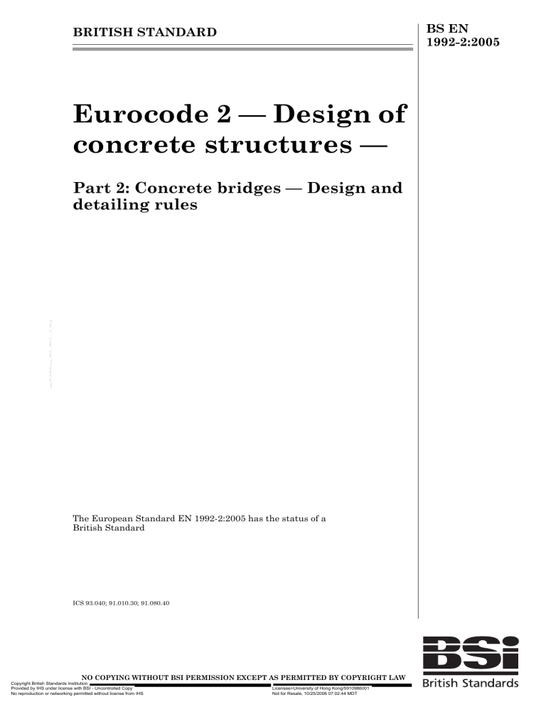 BS EN 1992-2:2005 Eurocode 2 Part 2 Concrete Bridges Design Rules