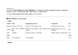 Men&uacute; semanal 1350 kcal para bajar de peso