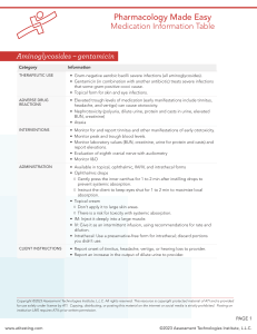 Gentamicin Medication Information Table - Pharmacology Made Easy