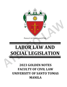 Labor Law and Social Legislation 2023 Golden Notes UST