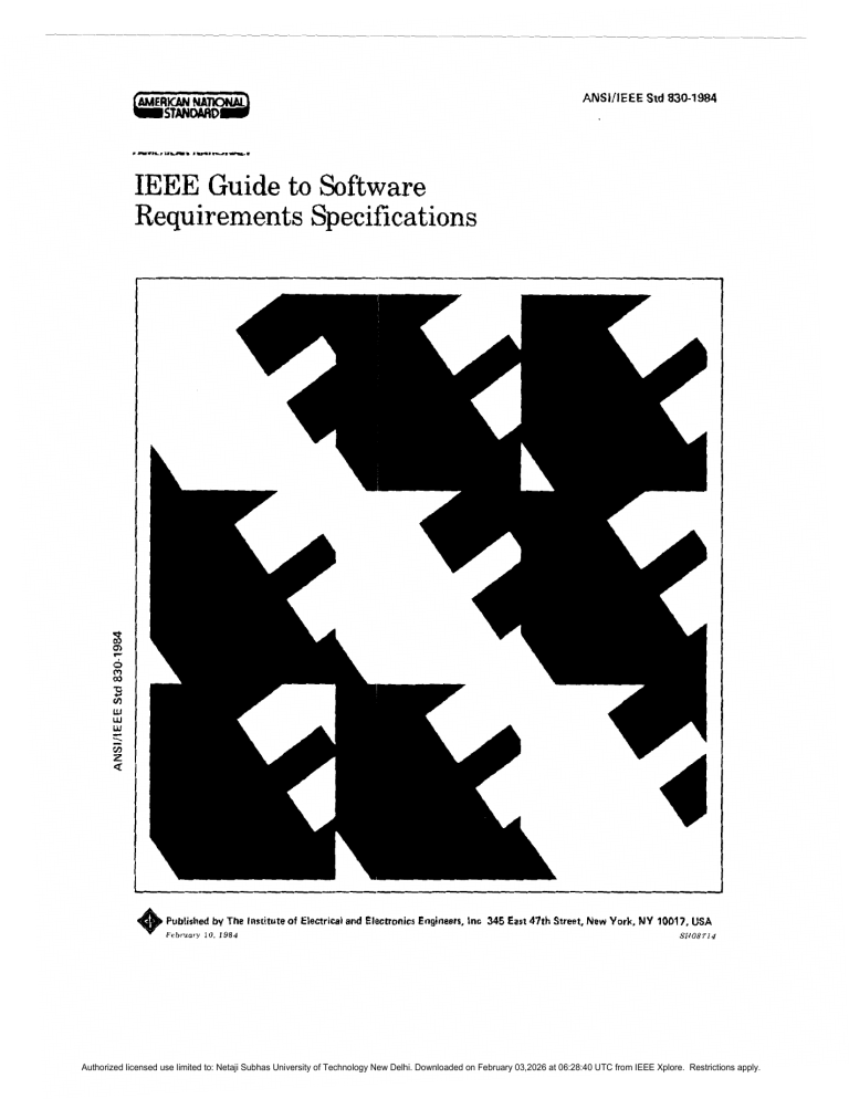 IEEE Std 830-1984: Software Requirements Specifications Guide