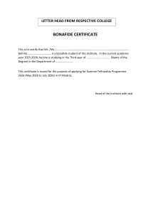 Bonafide Certificate Template for Summer Fellowship 2026