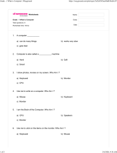 Grade 1 Computer Worksheet: What is Computer Quiz
