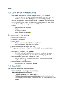 Tort Law: Establishing Liability - Week 1 Overview