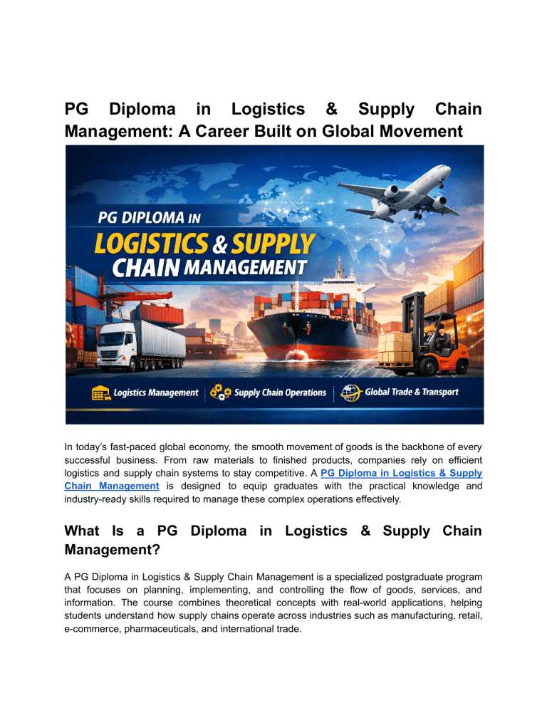 PG Diploma in Logistics & Supply Chain Management