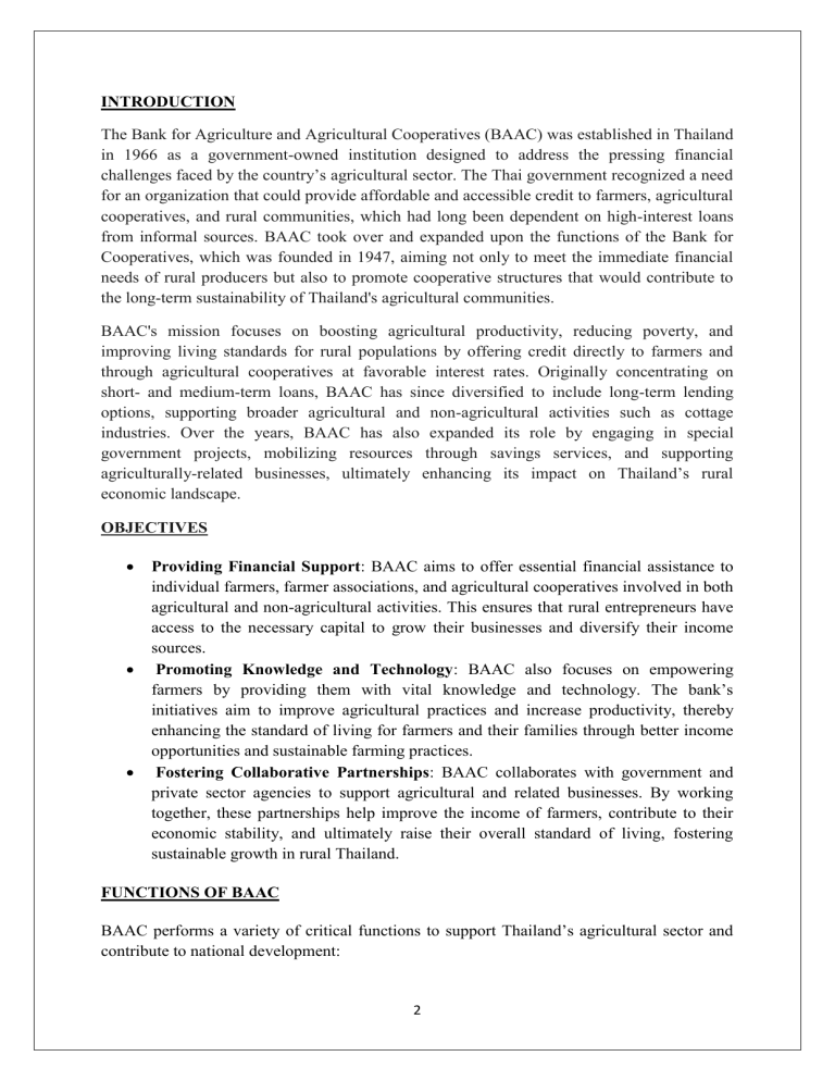 Bank for Agriculture and Agricultural Cooperatives (BAAC) Overview