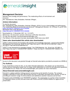 Business-Level Strategy and Performance: Moderating Effects of Environment and Structure