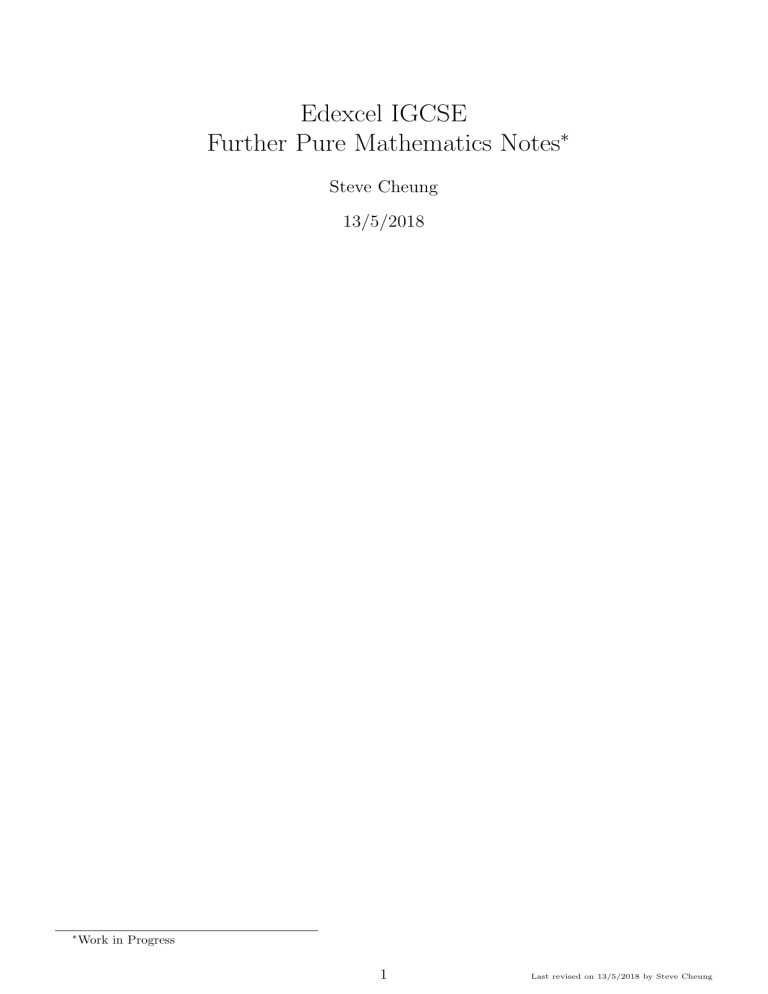 Igcse Pure Math Edexcel IGCSE Further Pure Mathematics Notes