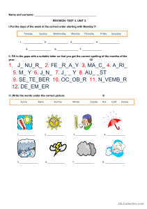 Revision Test 3 Unit 3: Days, Months, Weather, Time