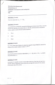 Actuarial Science III Tutorial 2: Life Contingencies