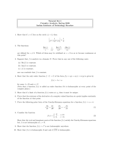 Complex Analysis Tutorial Set 1, IIT Roorkee Spring 2026