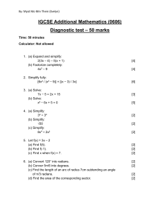 IGCSE Additional Mathematics Diagnostic Test (0606)