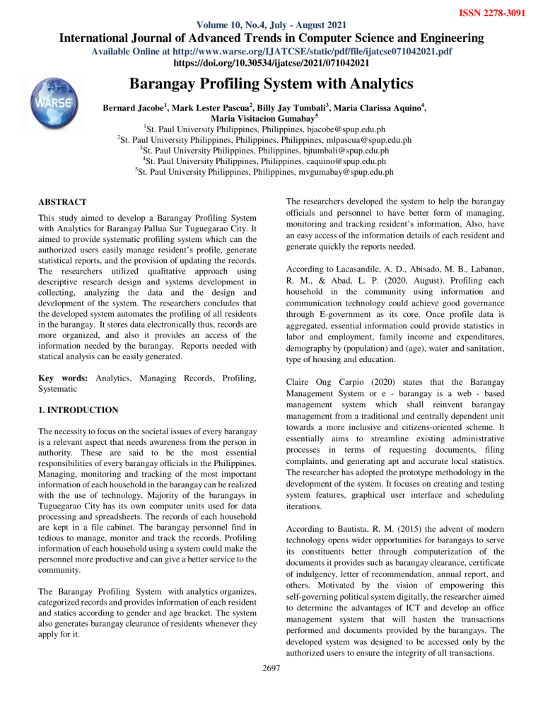 Barangay Profiling System.pdf Barangay Profiling System with Analytics Research