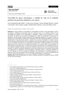 Necesidad de apoyo psicol&oacute;gico y calidad de vida en cuidadores de c&aacute;ncer pedi&aacute;trico